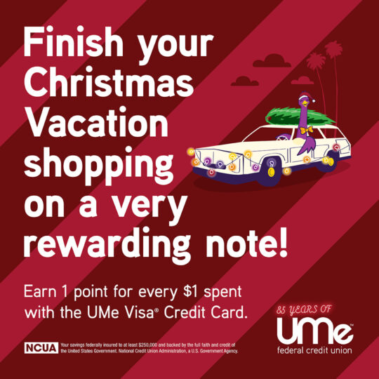 White Text, With a Purple Emu in a White Car on a Red Grid Background